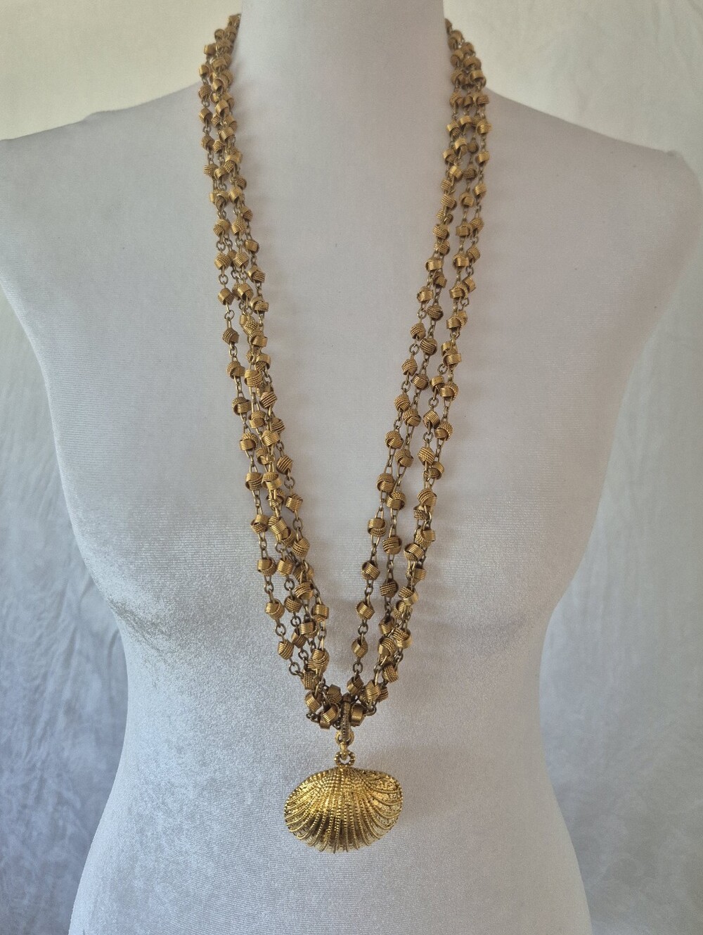 Dominique Aurientis Gold Plate Multi-Strand Shell Pendant Necklace/Choker/Belt